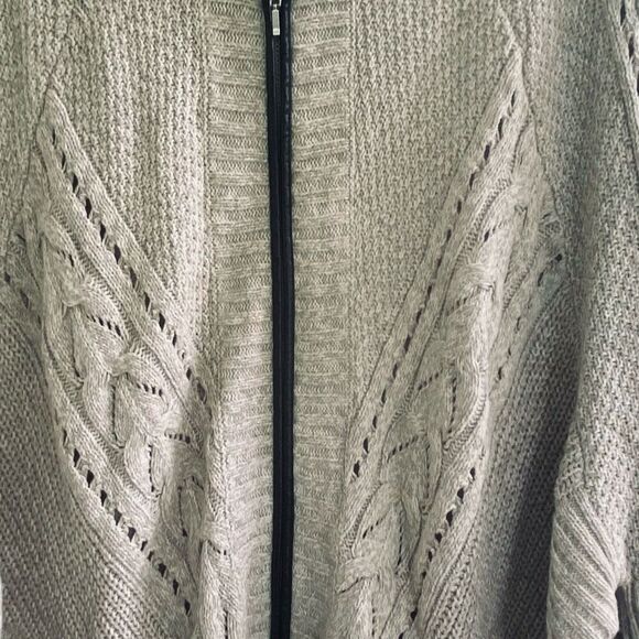 INC International Concepts Beige Cable Knit Zip Poncho Sweater L-XL Cotton Blend - Picture 2 of 5